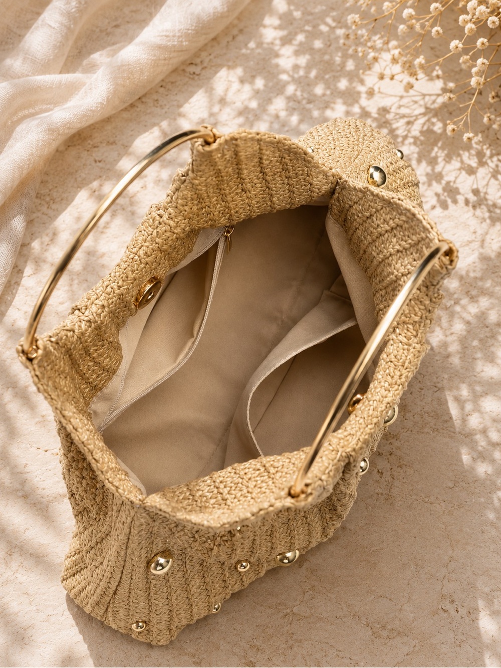 Elegant Woven Gold Stud Shoulder Bag | SMB001 - Picture 4 of 4